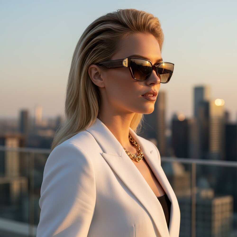 NEW MEDUSA Luxe Iconic Glam Trendy Designer Style Sunglasses Mohagany Gold